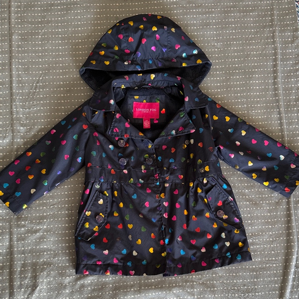 London Fog Kids Raincoat with Colorful Heart Pattern